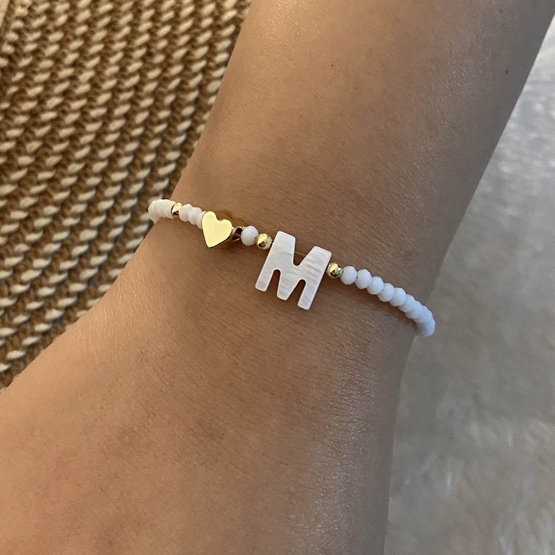 26 Letters White Shell Beaded Bracelet Women Metal Love Design Bracelet Jewelry - Mubimart