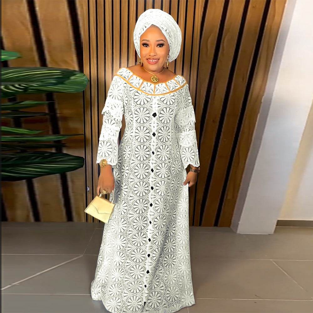 Women's Crocheted Hollow-out Plus Size Robe African Dress - Mubimart