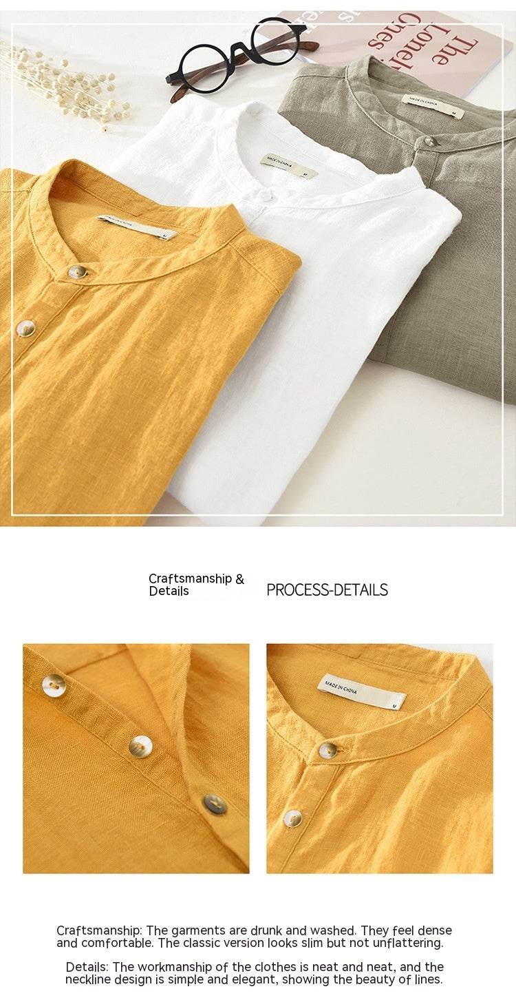 Linen Shirt Summer Half Sleeves Cotton Linen Shirt - Mubimart