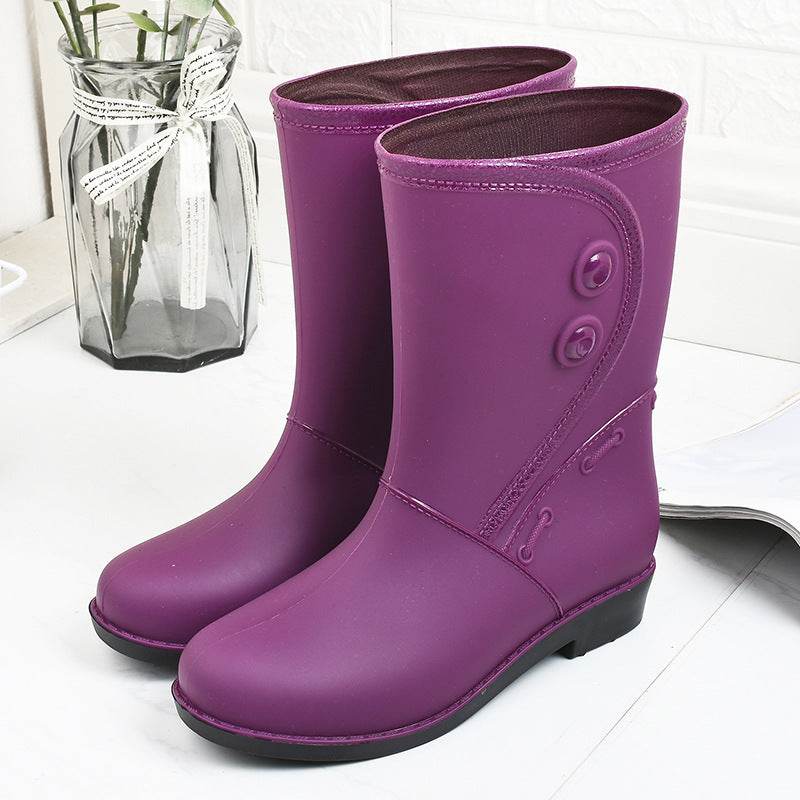 Fashion Velvet Padded Rain Boots Women Warm Knee-high Rain Boots - Mubimart