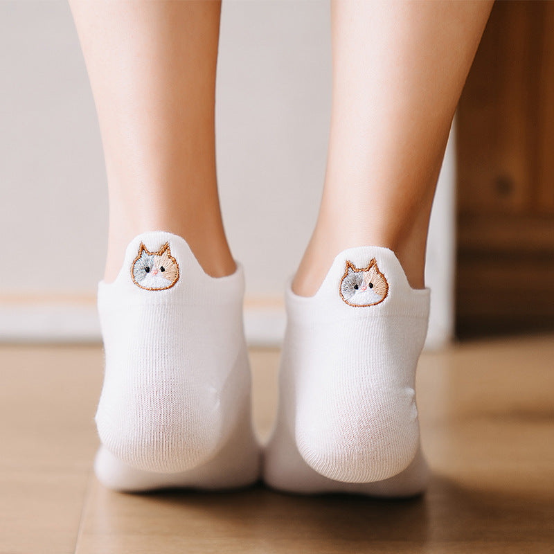 Socks Women's Socks Low Top Shallow Mouth Cotton Cute Japanese Style Cartoon Three-dimensional Heel Cat Boat Socks Spring And Summer Isn Fashion - Mubimart -  