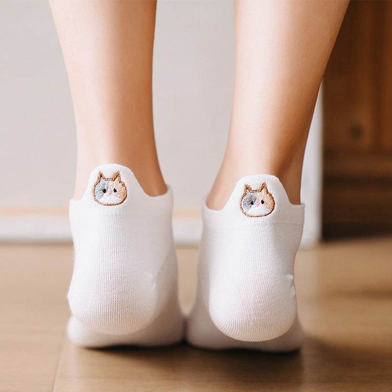 Socks Women's Socks Low Top Shallow Mouth Cotton Cute Japanese Style Cartoon Three-dimensional Heel Cat Boat Socks Spring And Summer Isn Fashion - Mubimart