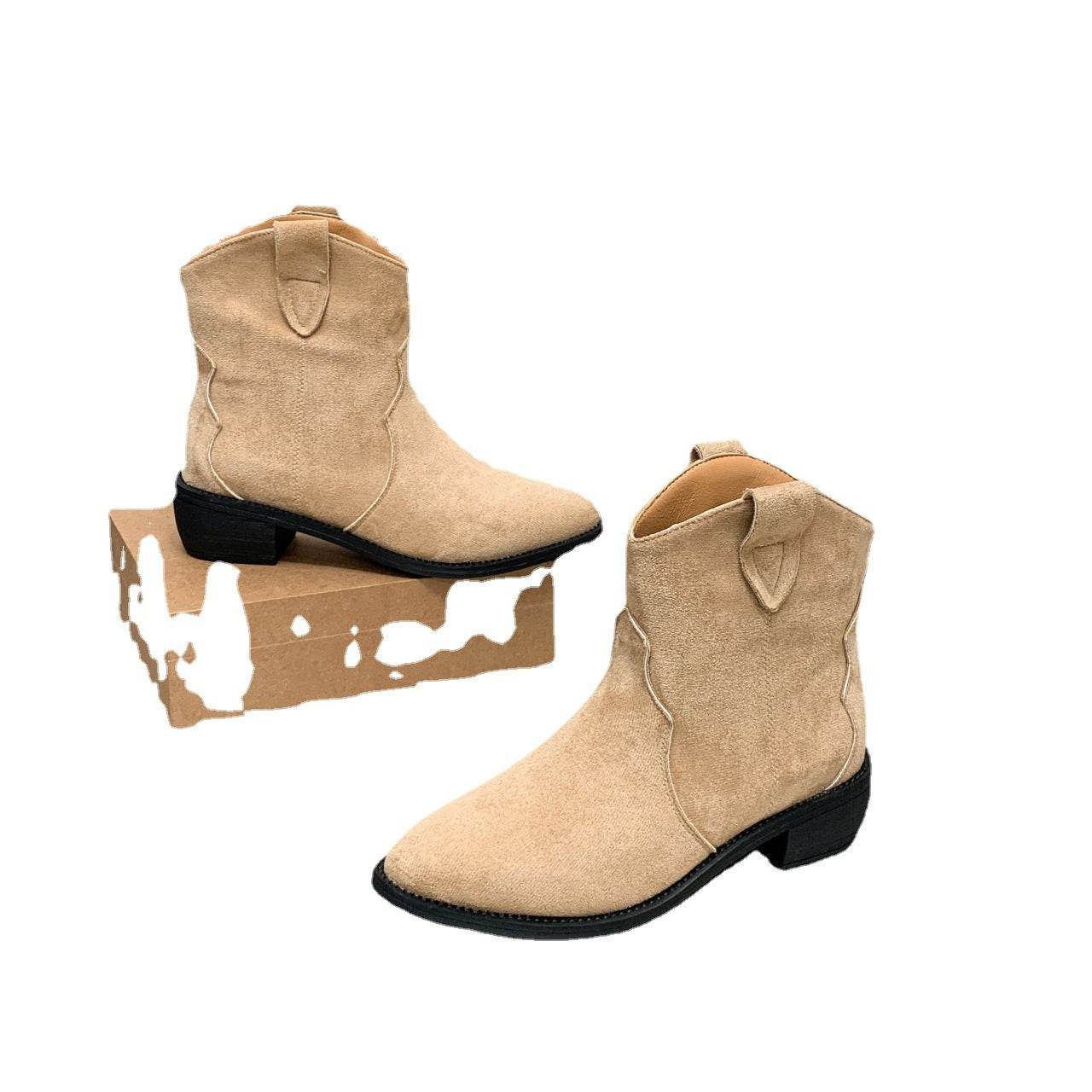 Cowboy Boot Short Plush Autumn Pointed-toe Short Boots - Mubimart