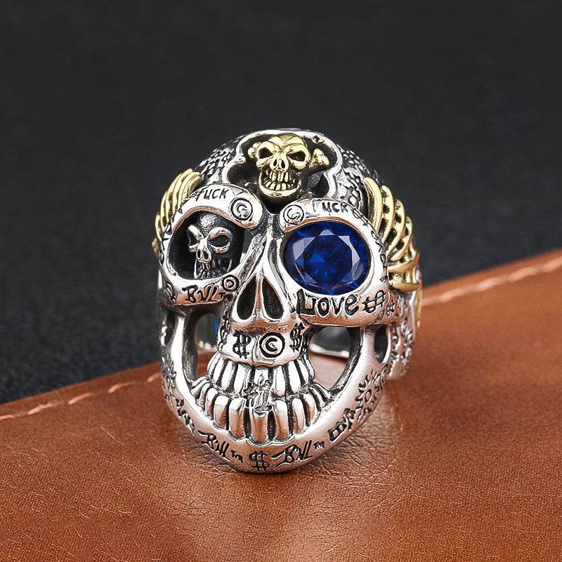 Mens Fashion Simple Dominant Skull Shape Sterling Silver Ring - Mubimart