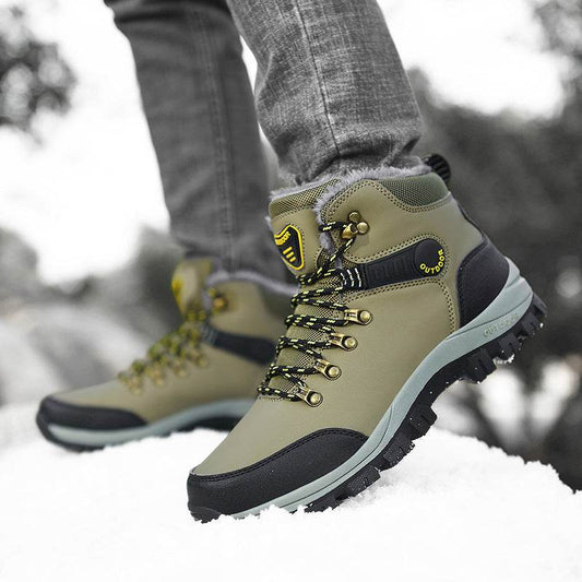 Winter Snow Boots Men Warm Plush Ankle Boots Hiking Lace-up Shoes - Mubimart
