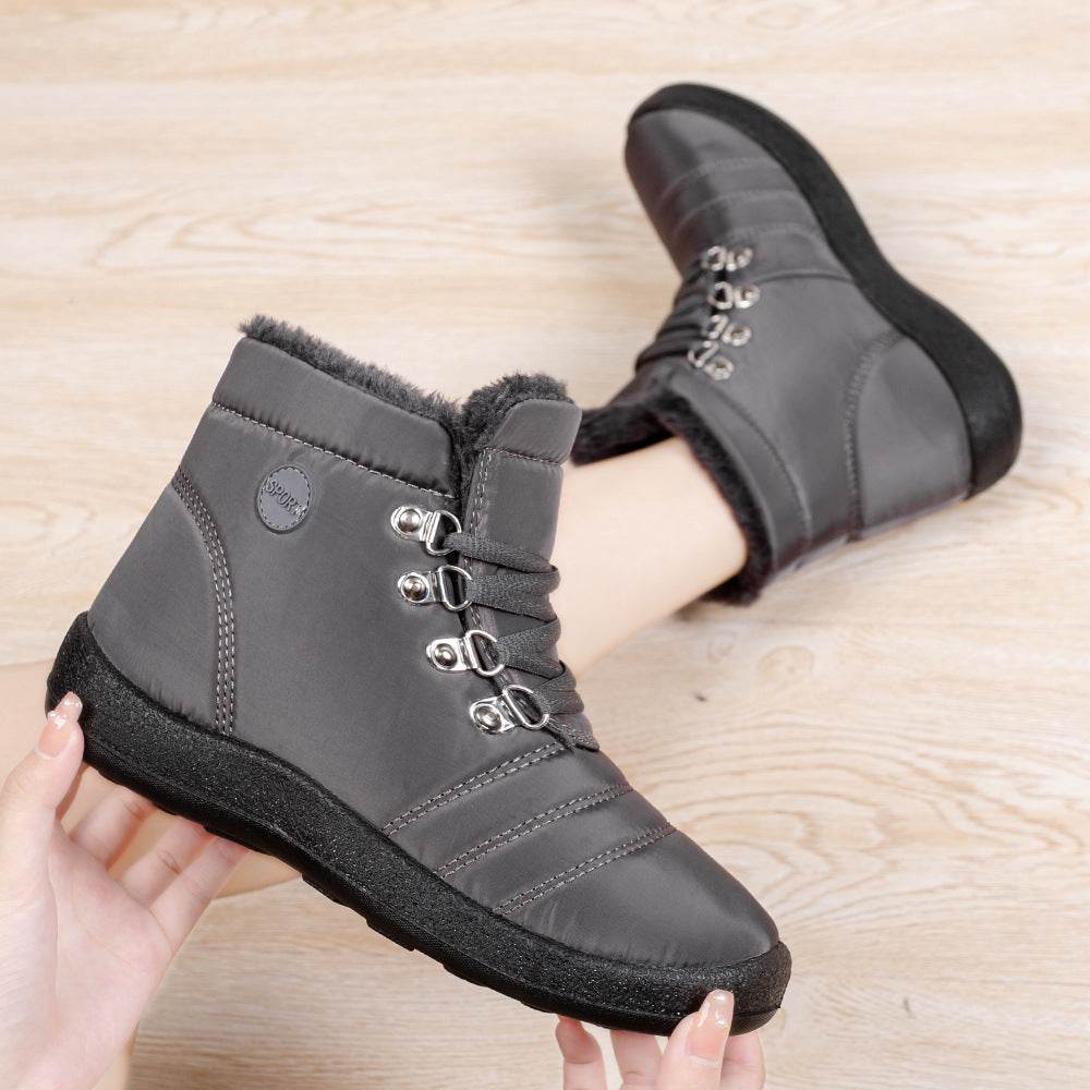 Hiking Shoes Warm Women's Snow Boots Lace-up Waterproof - Mubimart