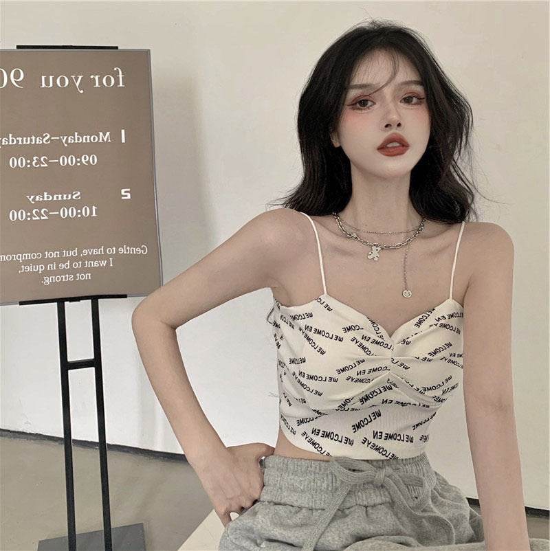 Club Letter Camisole Summer Clothes Women's Crop Top Bra Bralette Vest - Mubimart