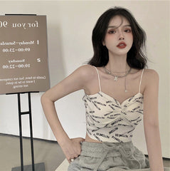 Club Letter Camisole Summer Clothes Women's Crop Top Bra Bralette Vest - Mubimart -  