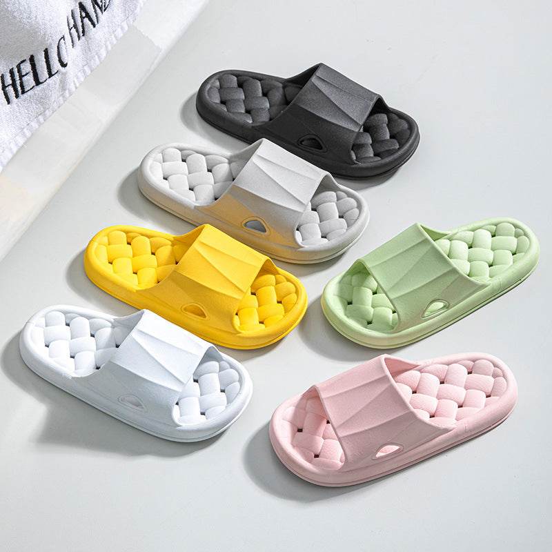 New Woven Texture Non-slip Slippers For Women Summer Indoor Floor Bathroom Home Slipper Men House Shoes - Mubimart