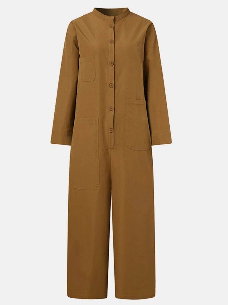Plus Size Women's Jumpsuit Multi Pocket Shirt Jumpsuit - Mubimart