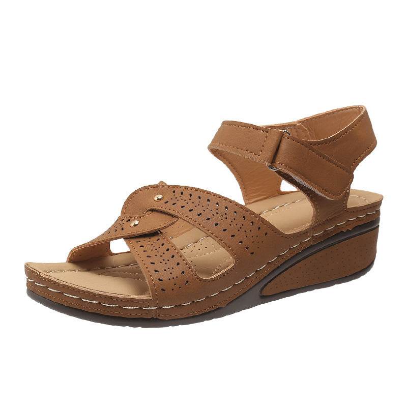 Wedge Heels Sandals Summer Shoes With Velcro Roman Shoes - Mubimart