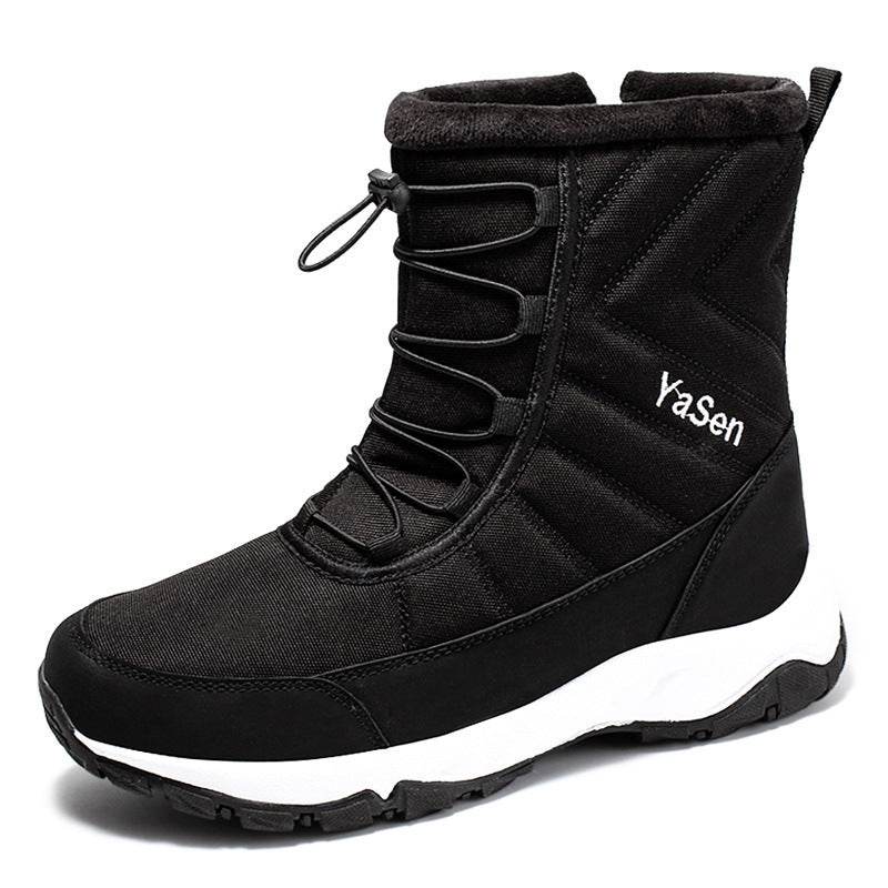 Men's Waterproof Snow Boots Short Ski Boots Fleece-lined Hiking Shoes - Mubimart