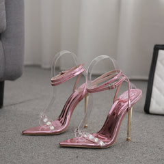 Rhinestone Ankle Spaghetti Straps High Heel Strappy Sandals