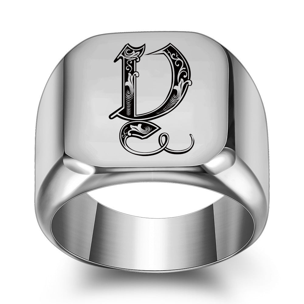 26 Engelse Initial Letter Titanium Stalen Ring Voor Mannen