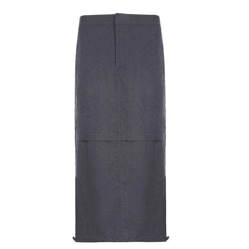 Harajuku Style European And American Women's Clothing Flanging Stitching Lazy Workwear Skirt Hem Elastic Drawstring Simple Workwear Dress - Mubimart