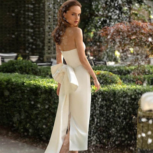 Eightree White Wedding Dresses Strapless Split Bridal Dress - Mubimart