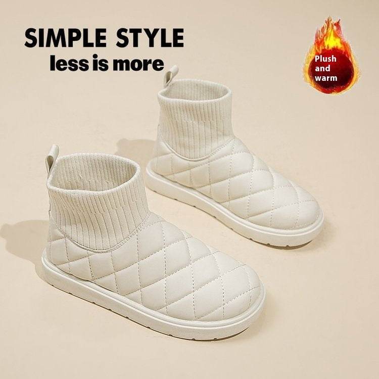 Snow Boots For Women Thick Bottom Fleece-lined Insulated Cotton-padded Shoes - Mubimart