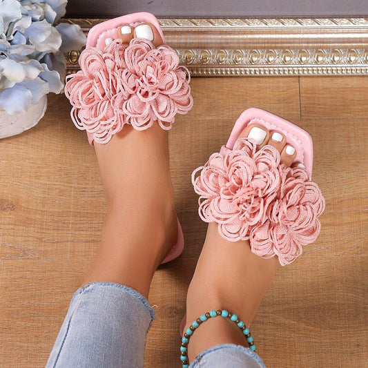 Fashion Flower Flat Slippers For Women - Mubimart