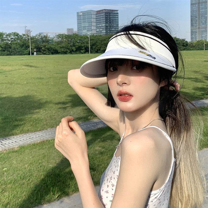 Women Summer Anti-Uv Sun Hat Wide Brim Beach Empty Top Visor Hats Adjustable Plastic Pvc Sunscreen Cap Female Outdoor Spor Cap - Mubimart