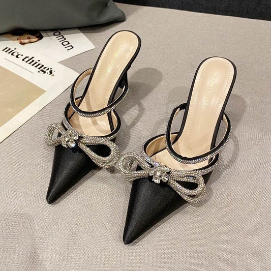 One-word Toe Stiletto High-heeled Mules Sandals - Mubimart