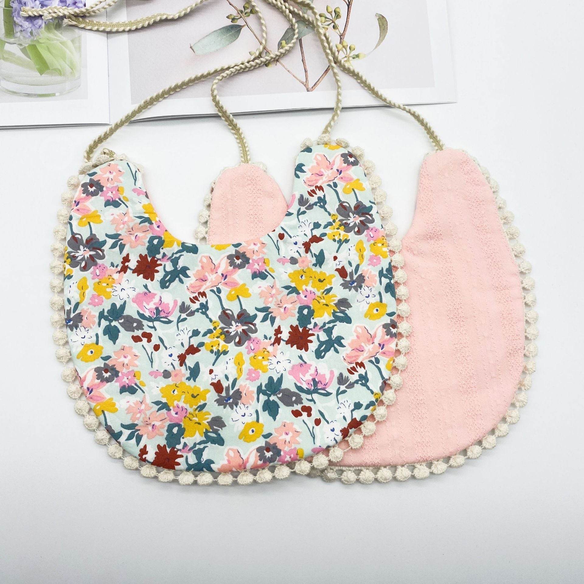 Double-sided AB Face Baby Bib Beanie Lace Newborn Bib - Mubimart