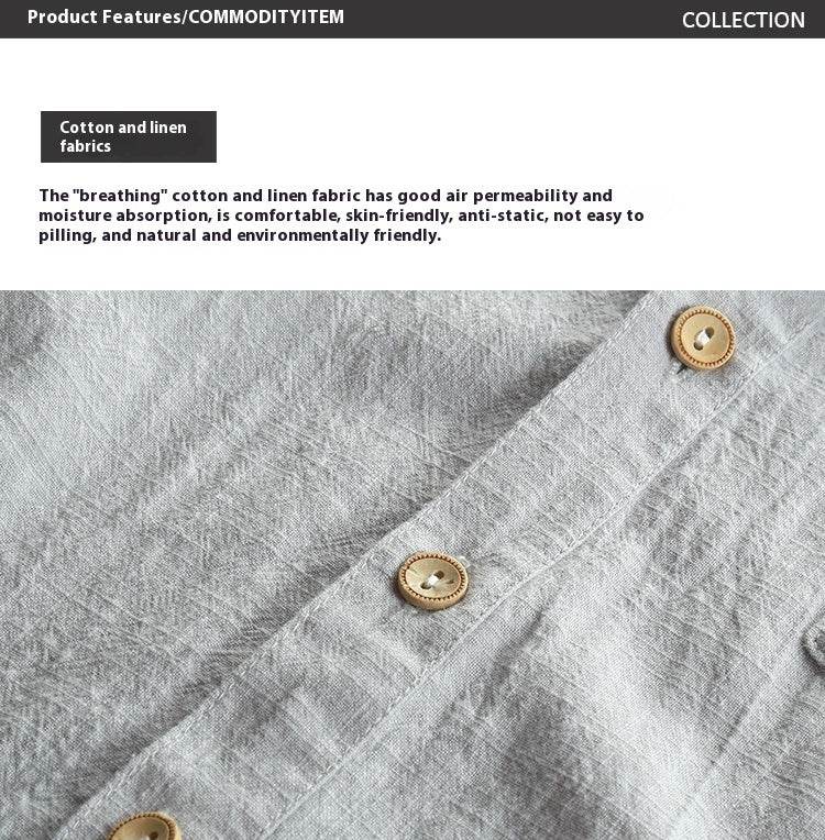 Summer Men's Linen Cotton And Linen Shirt - Mubimart