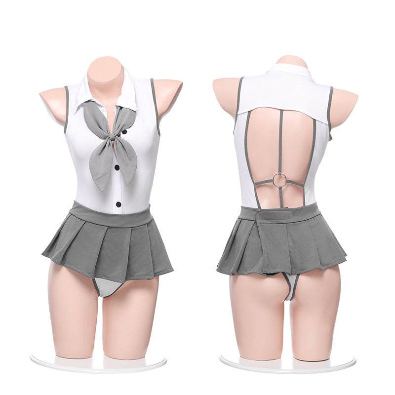 Lingerie Preppy Backless Bodysuit Set - Mubimart