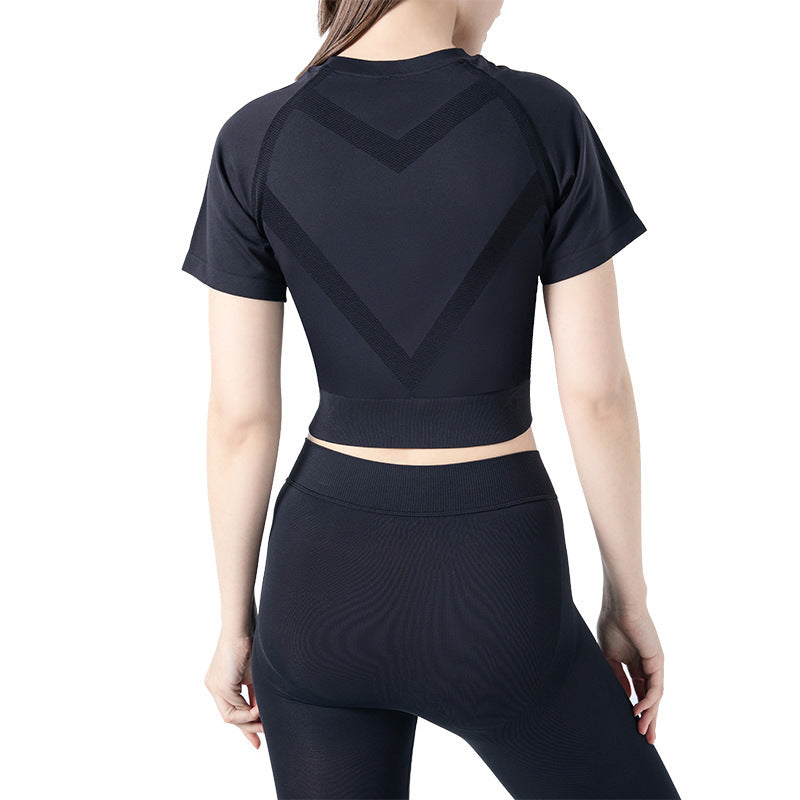 Sew Knit Solid Color Yoga Workout Top - Mubimart -  