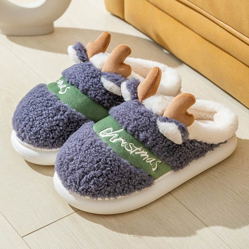 Christmas Shoes Winter Home Slippers Elk Soft Cozy Bedroom Slipper Slip On House Shoes - Mubimart