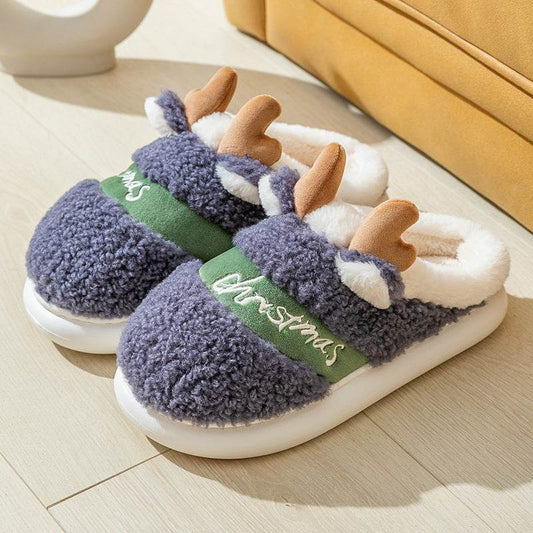 Christmas Shoes Winter Home Slippers Elk Soft Cozy Bedroom Slipper Slip On House Shoes - Mubimart