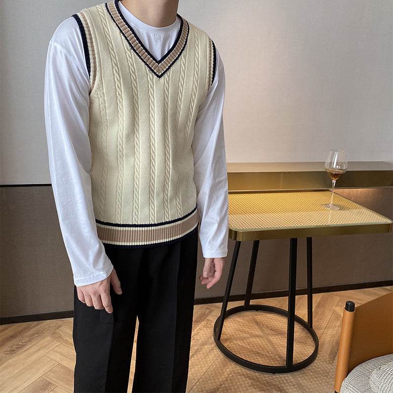 V-neck Sleeveless Vest Sweater Vest - Mubimart