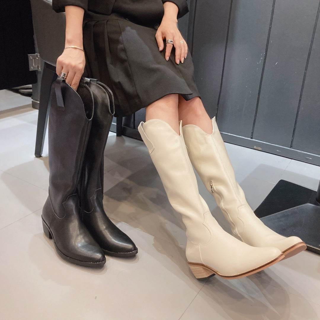 Pointed Mid-tube Boots Martin Boots Knight Boots - Mubimart