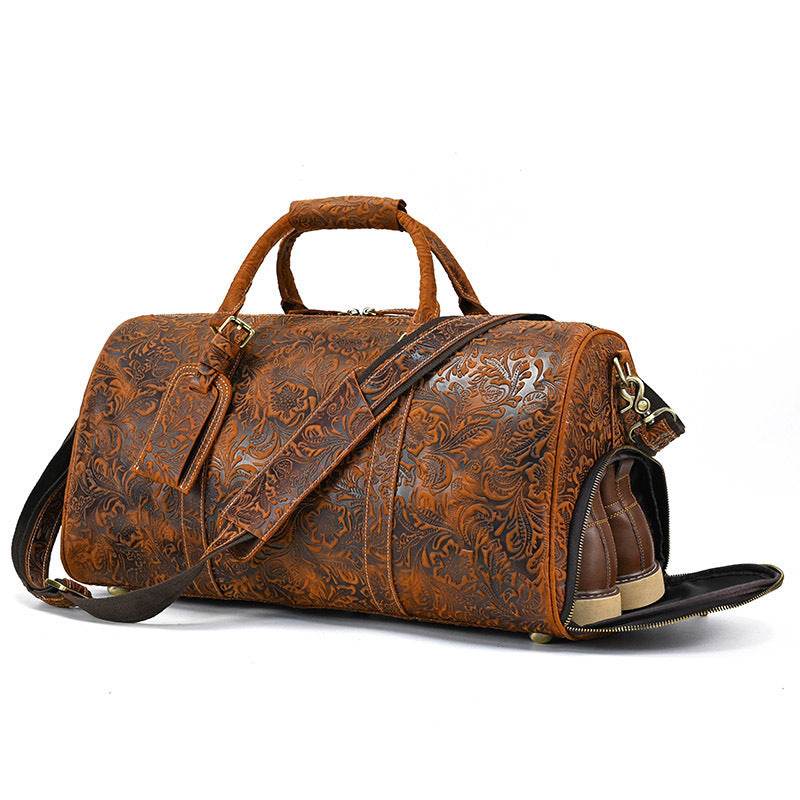 Men's Real-leather Traveling Black Gym Bag - Mubimart