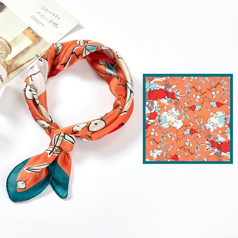 New Simulated Silk Satin Printed Scarves - Mubimart