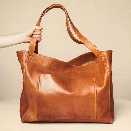 Large Capacity Oil Wax Tote Bags for Women Shoulder Bag - Mubimart