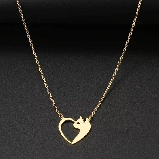 Women's Fashion Jewelry Stainless Steel Necklaces Heart Cat Hollow Pendant Choker Clavicle Chain Charm Fashion Necklaces For Women Jewelry Girls Gifts - Mubimart