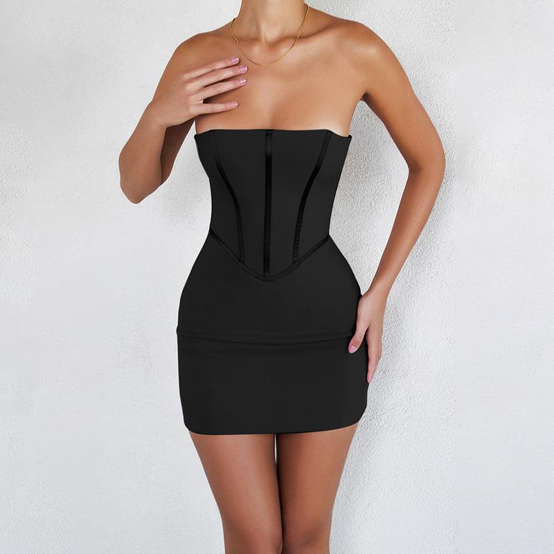 Sexy Slim-fit Corset Fishbone Tube Top Dress - Mubimart - Corset top 