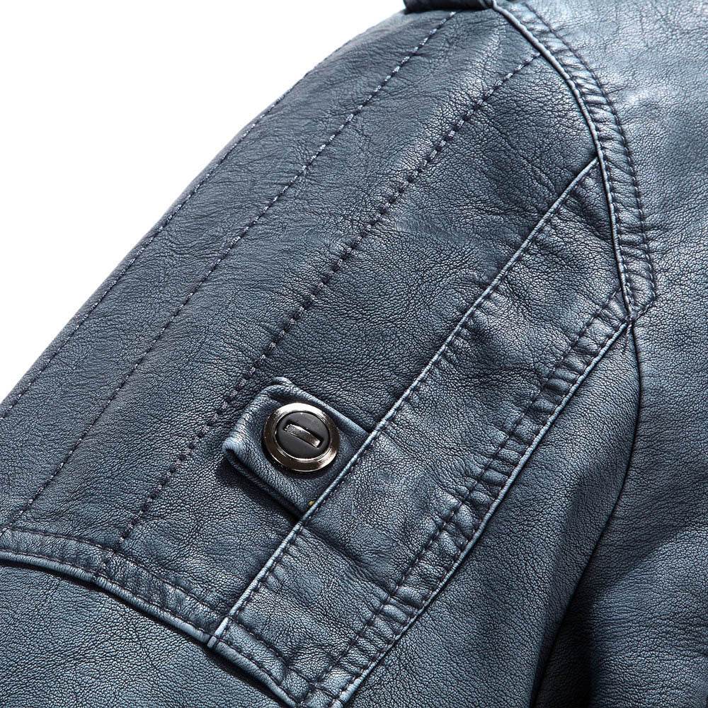 Leather Jacket Plus Velvet Washed Retro Leather Jacket - Mubimart