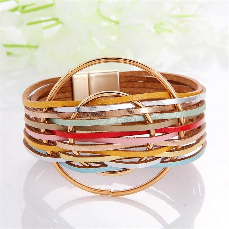 New Popular Multi-color Leather Charm Bracelet Men And Women Same Ornament Can Be Used As Gifts - Mubimart