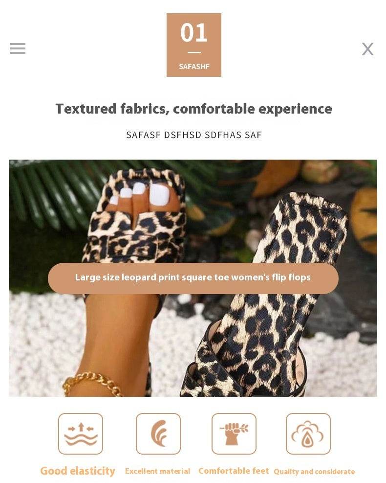 Leopard Print Square Head Women's Slipper - Mubimart
