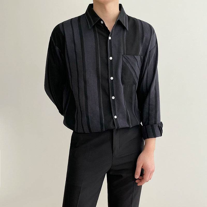 Black Shirt Men's Long-sleeved Jacket Casual Shirt - Mubimart