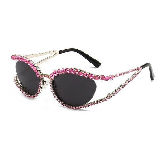 Fashionable Cat Eye Shaped Diamond Studded Sunglasses - Mubimart