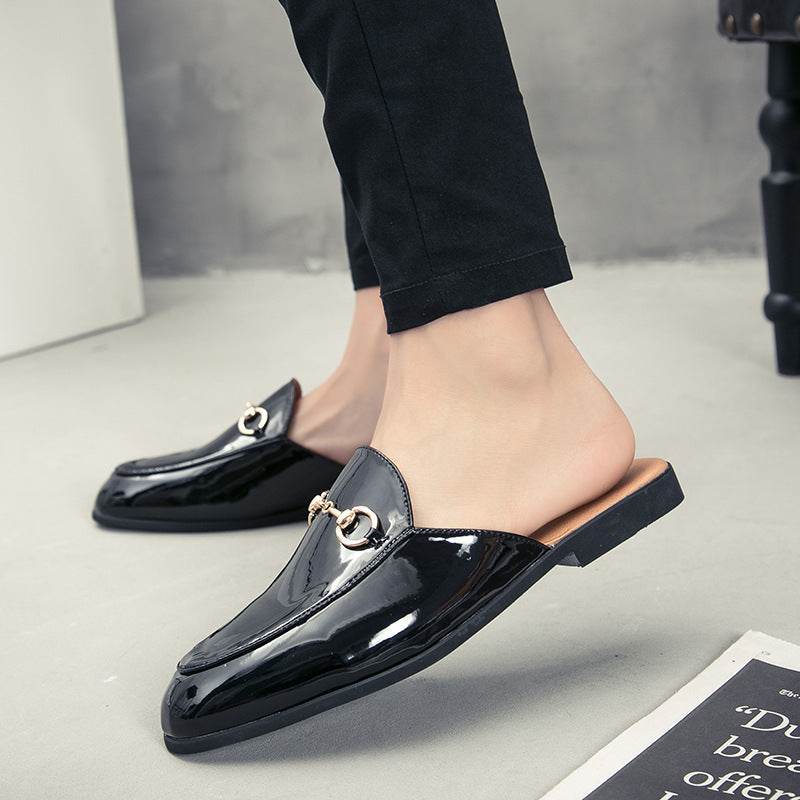 Summer Men's Bright Leather Semi-slipper Sandals - Mubimart