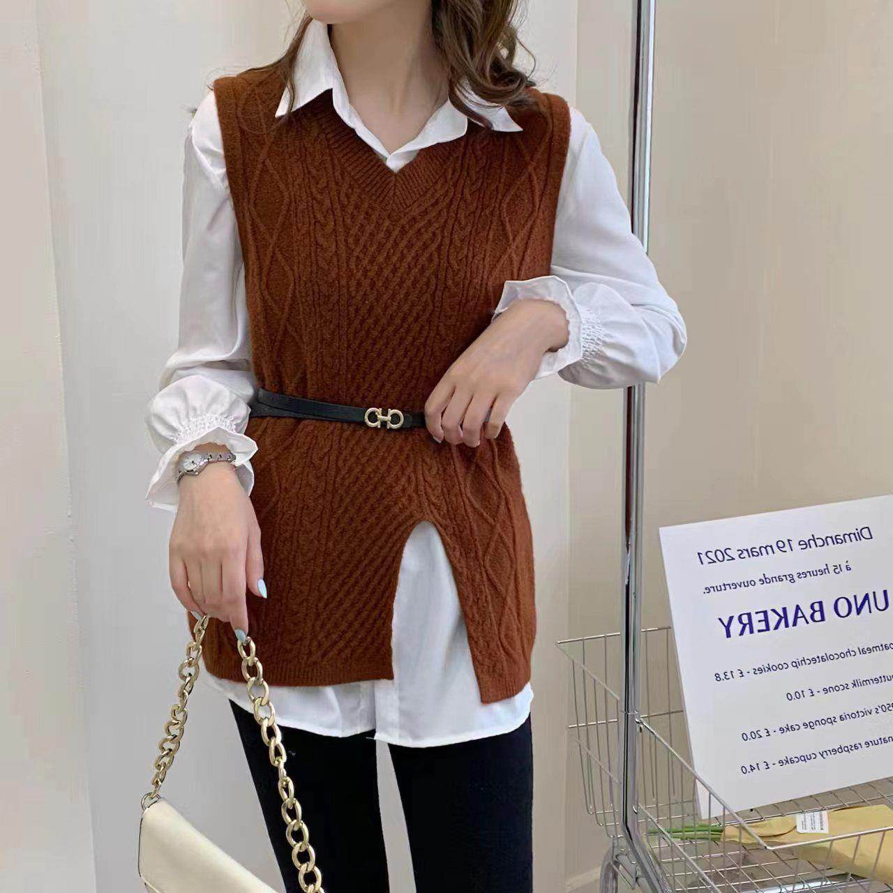 Wool Vest Knitted Vest Sweater Two-piece Set - Mubimart
