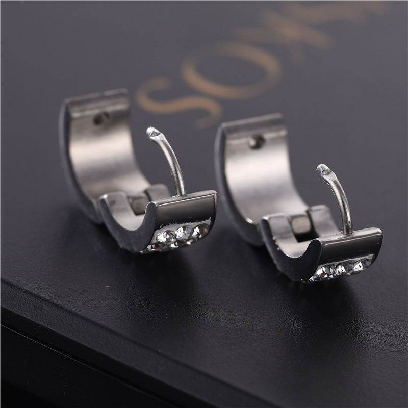 Fashion Titanium Steel Multi-row Rhinestone Zircon Stainless Steel Earrings For Men And Women - Mubimart