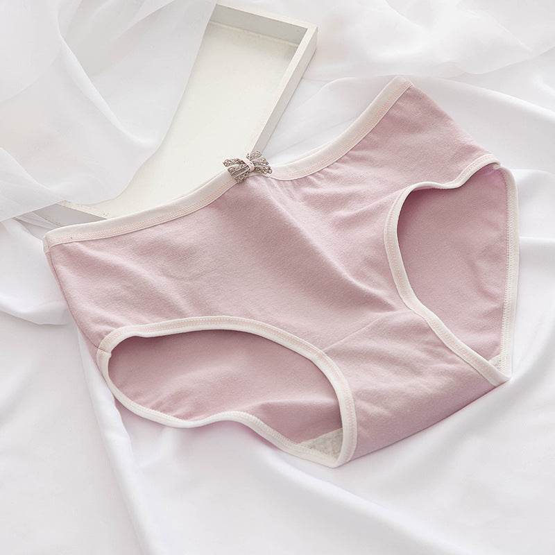 Simple Girl Cotton Panties Women Mid-waist Sweet Student Briefs - Mubimart