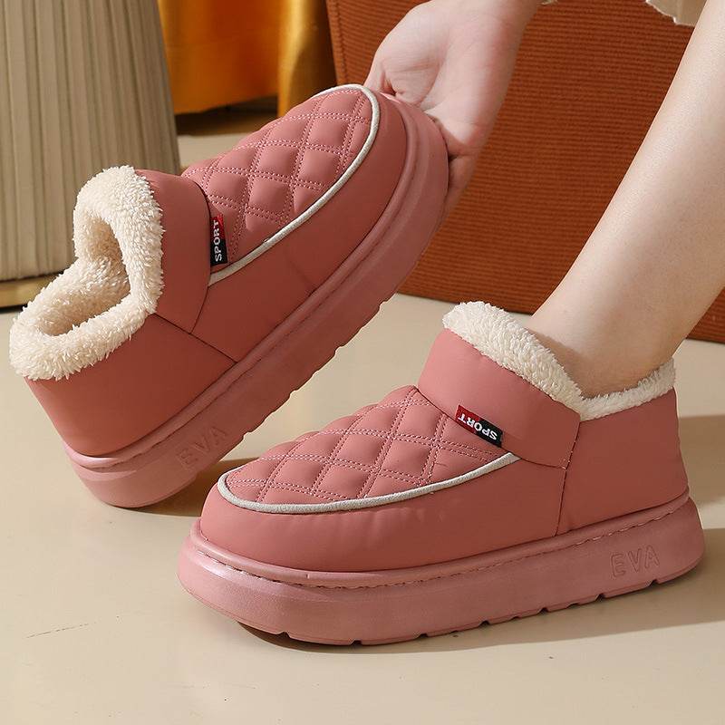 Winter Plush Cotton Shoes Warm Thick-bottom Waterproof Home Slippers All-match Indoor Outdoor Garden Shoes For Women - Mubimart