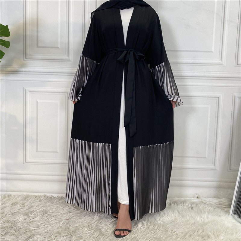 Pleated Hem Robe Women Arabian Long Cardigan - Mubimart -  