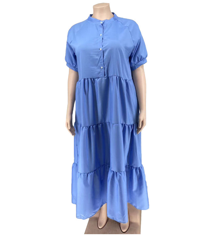 Plus Size Women's Fashion Casual Button Lapel Dress - Mubimart -  