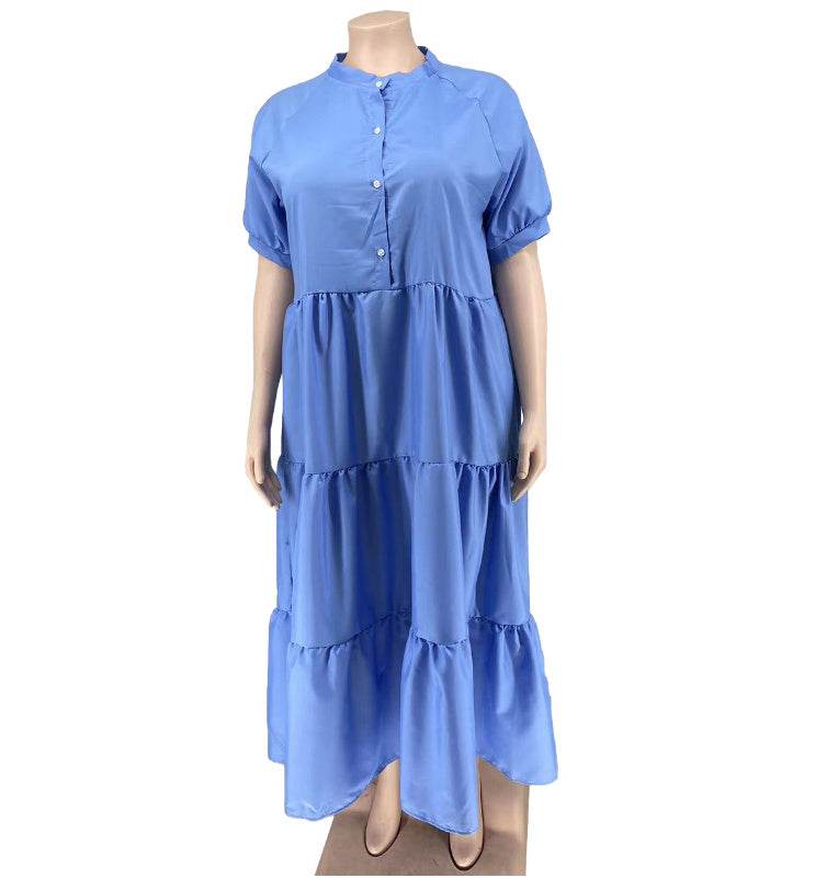 Plus Size Women's Fashion Casual Button Lapel Dress - Mubimart